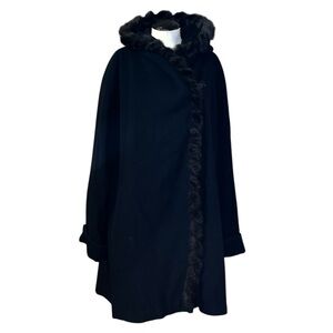 Vintage J Percy For Marvin Richards Wool Faux Fur Trimmed Cape Black Size 4 Flaw